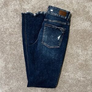 Buckle Black No. 75 flare stretch frayed hem Dark Blue Denim Jeans LONG length